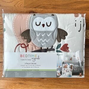 NWT - Bedtime Originals 3 Piece Crib Set Animal Alphabet Forest Blanket Sheets